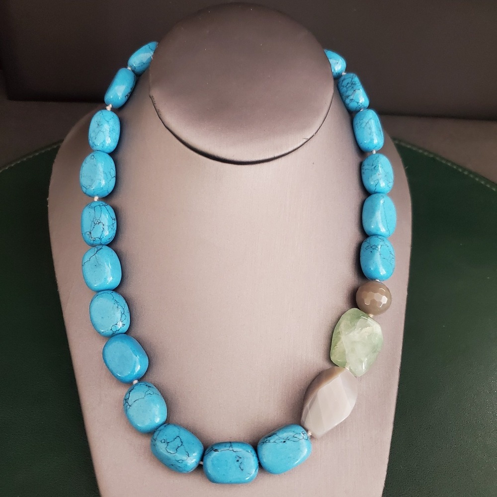 LIA SOPHIA Kiam Collection RHYTHMIC Turquoise Grey‎ & Green Agate Necklace